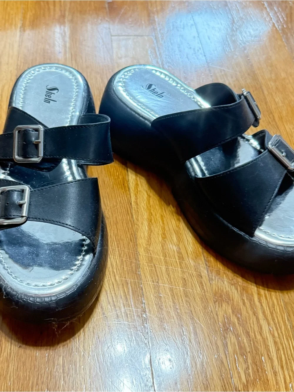 Black platform slide in / slip on sandals heels (size 6)